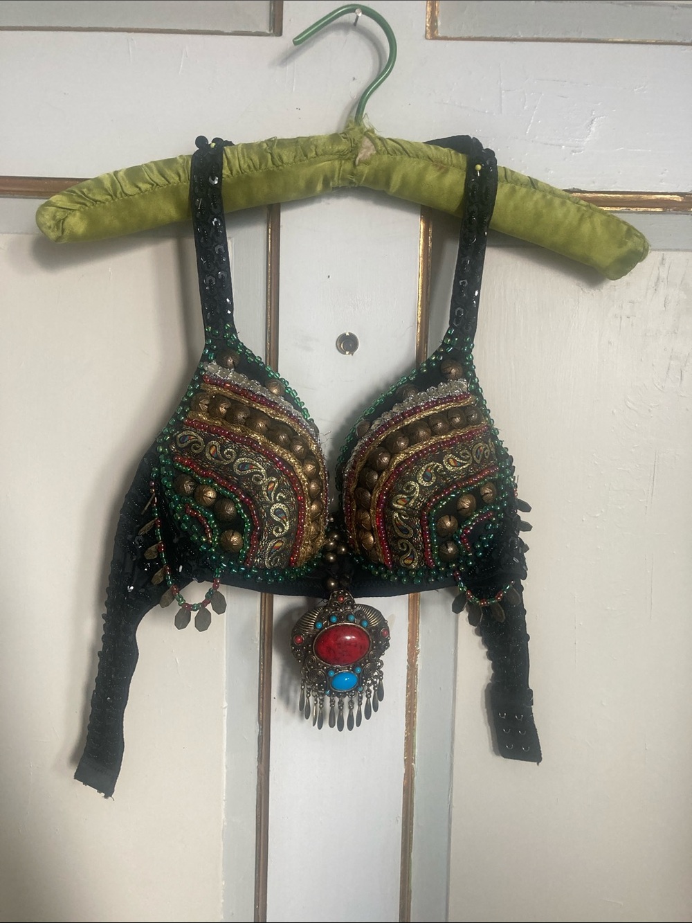 Black Embellished Festival Bodysuit Top with Multicolor Accents